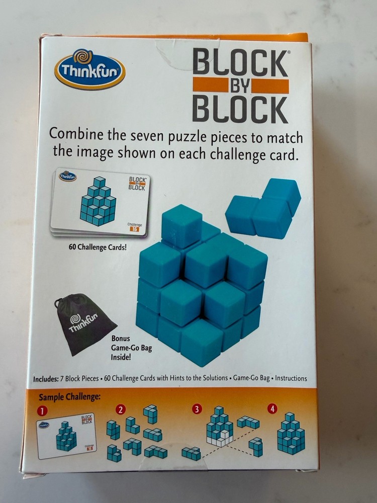ThinkFun Block by Block Puzzle Game 60 Challenges Complete Open Box
