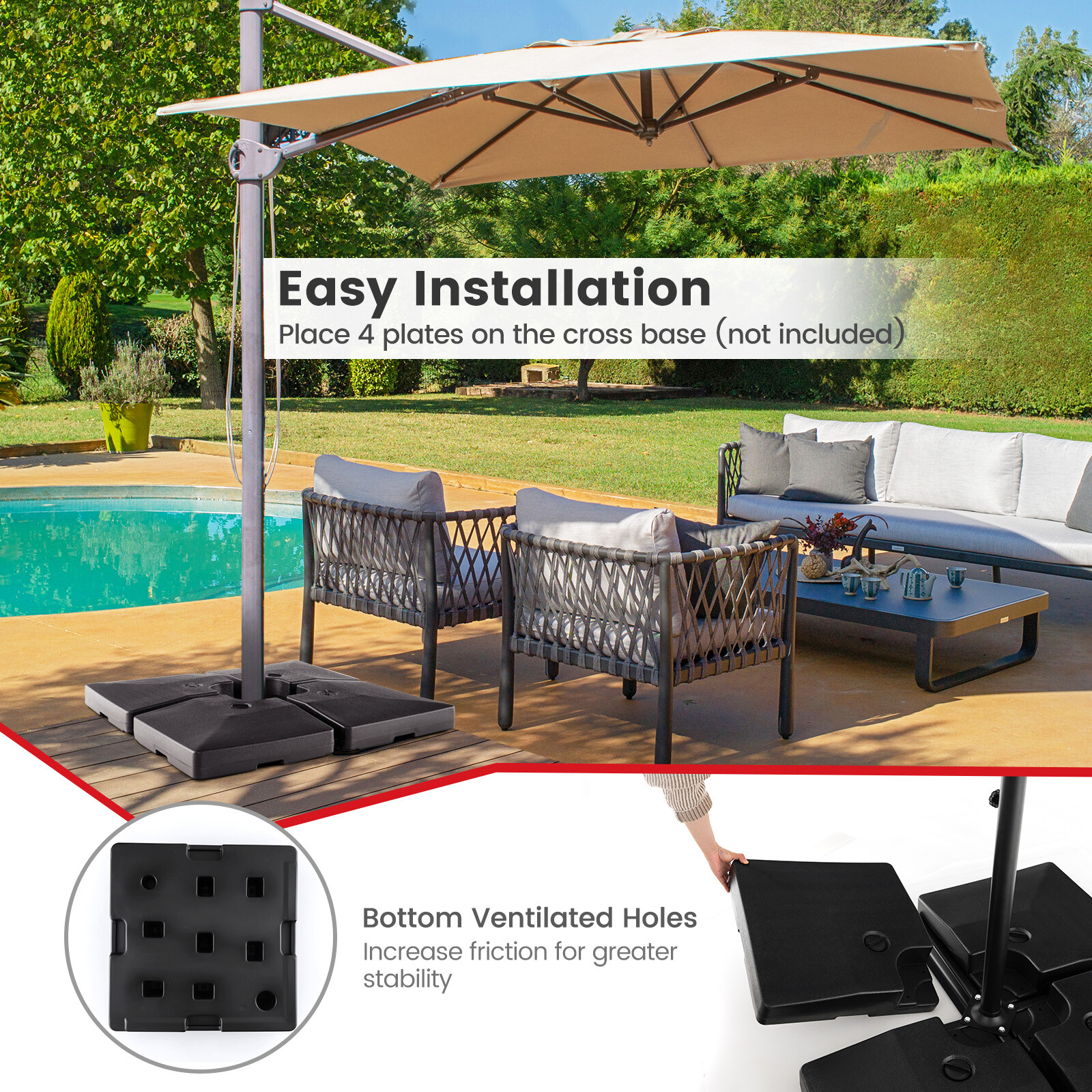 Patio 4pcs Fillable Offset Cantilever Umbrella Base Stand Heavy-Duty Square