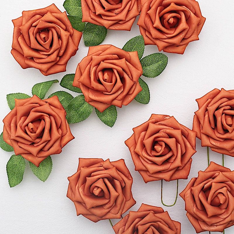 24 TERRACOTTA 5" FOAM ROSE Flowers Stems Party Wedding Events Decorations