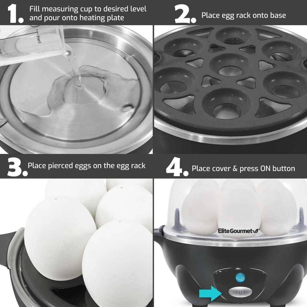 Rapid Egg Cooker set 7 Eggs Ash Grey Steamer kitchen tool kit