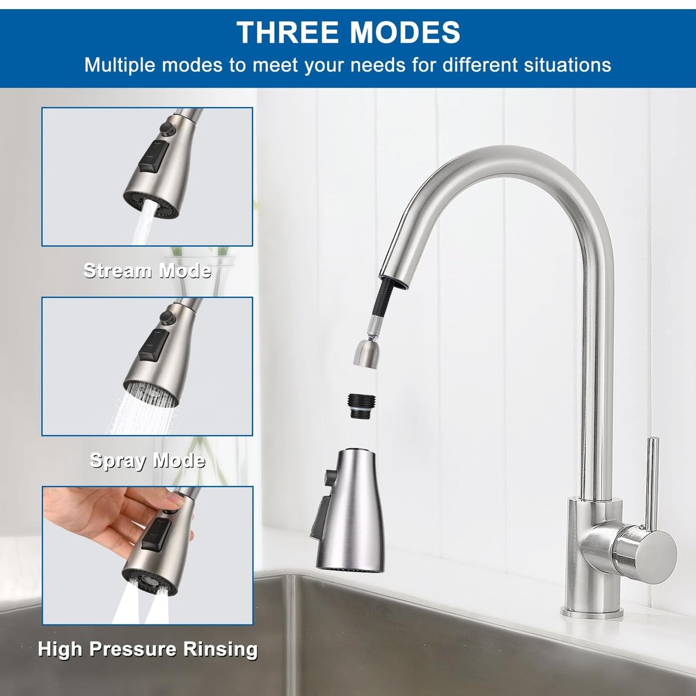 Kitchen Faucet Spray Head Replacement, 3-Function, 9 Adapters, Moen/Delta Com...