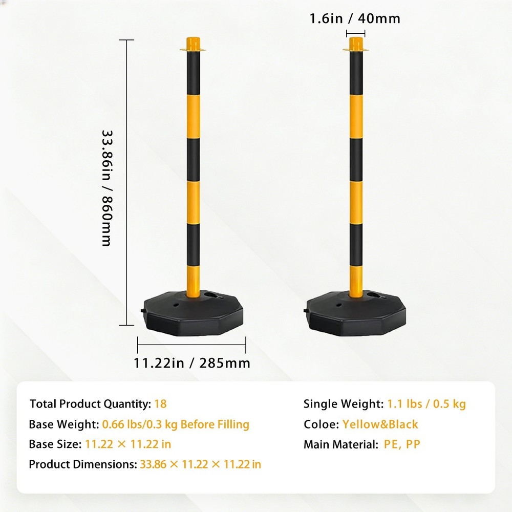 Adjustable Traffic Delineator Post Cones,18Pack 34 Inch