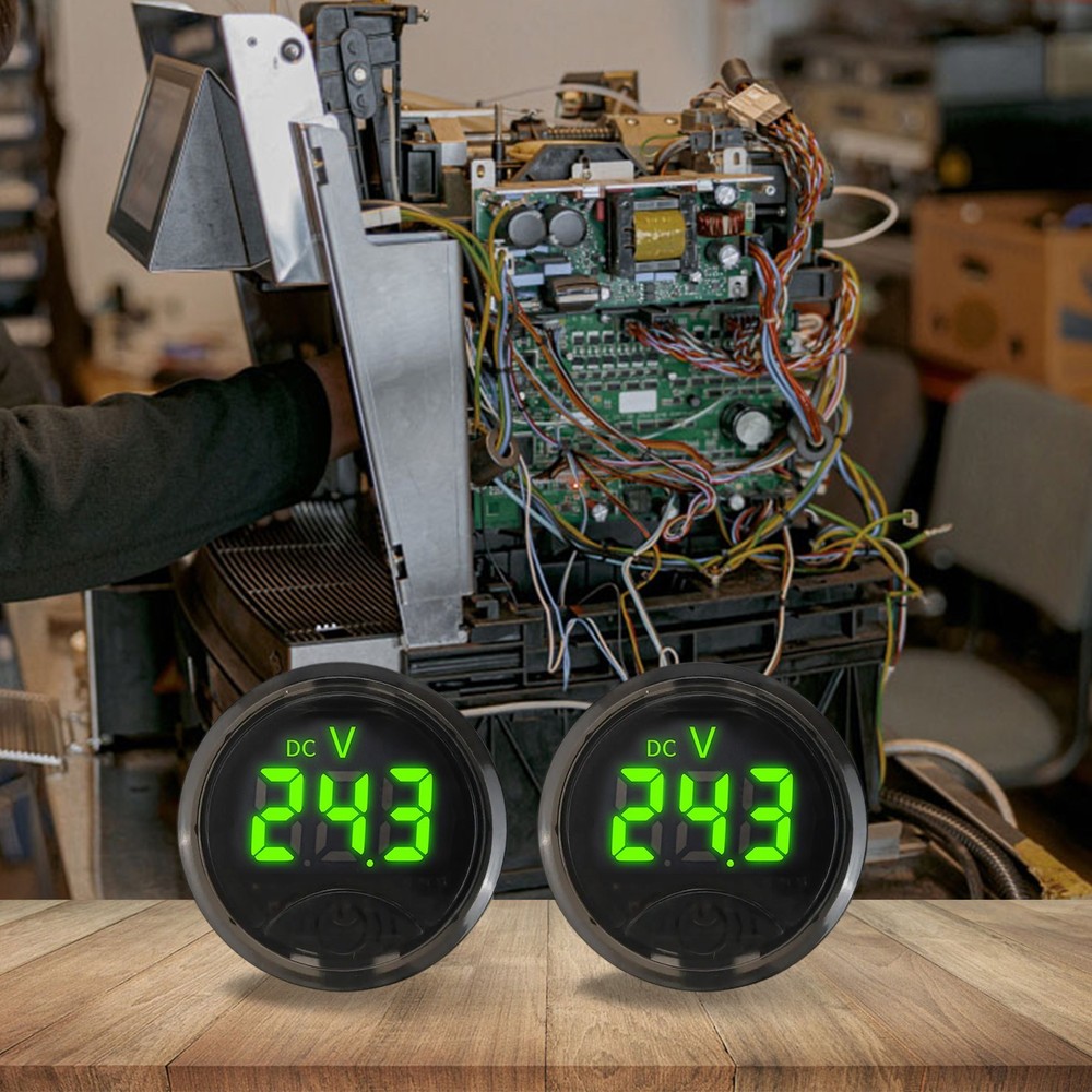 Round Digital Voltmeter with LED Display and Touch Operation for Batteries