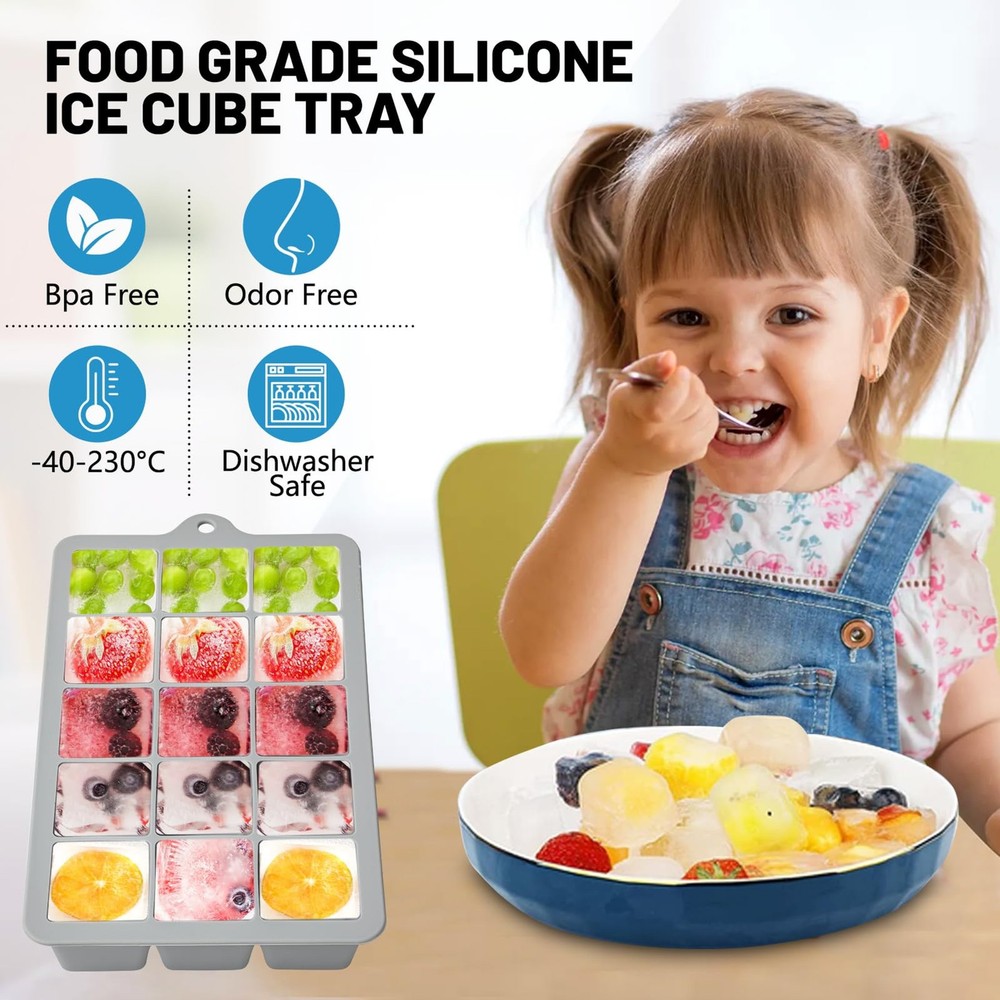 3PC Silicone Ice Cube Trays with Lid Easy Release Stackable Freezer Ice Maker