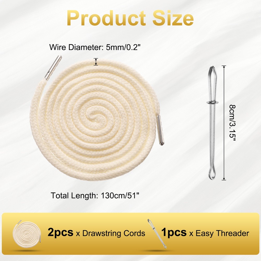 2pcs Drawstring Cords 51" Replacement Drawstring with Threader Beige