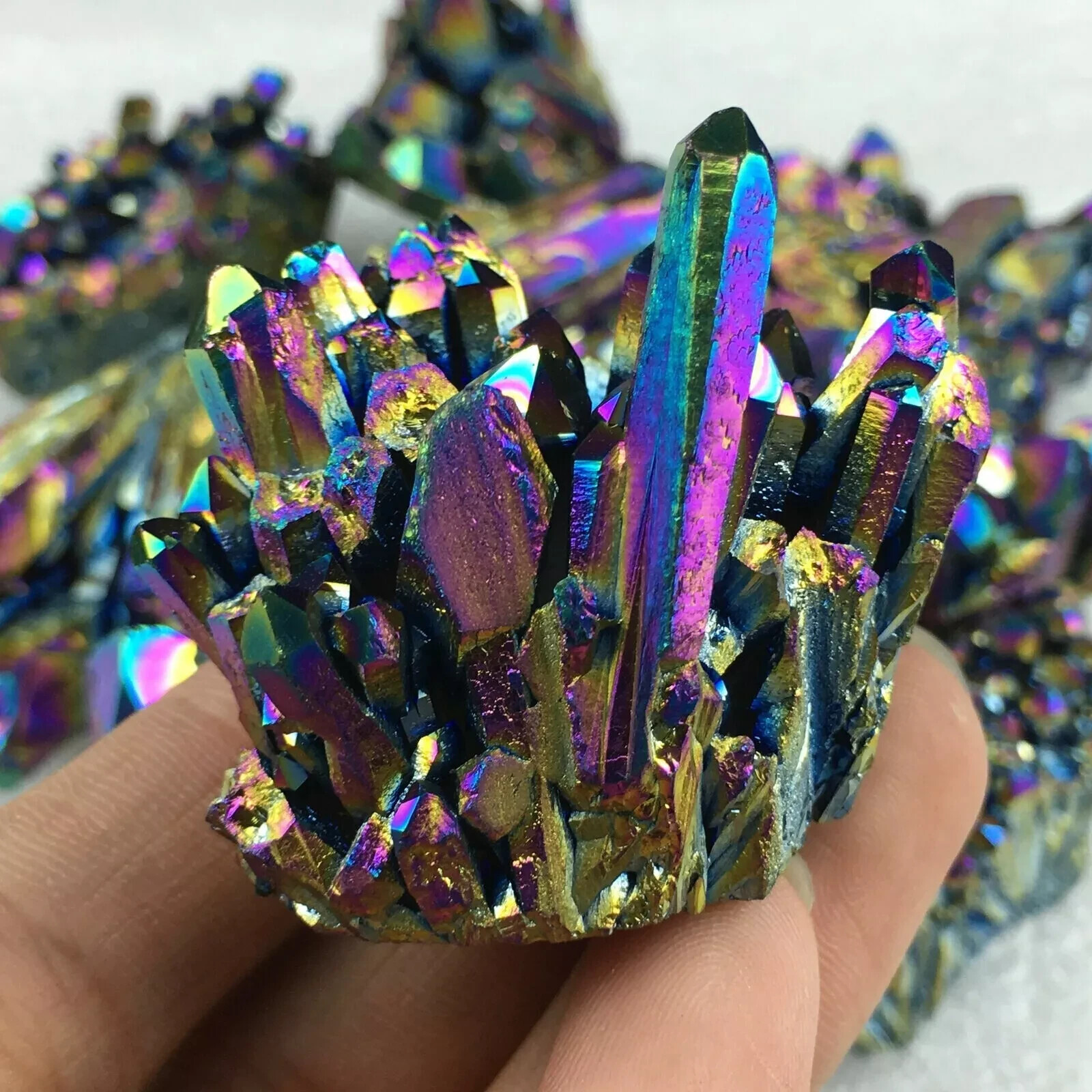 1pc Titanium Aura Rainbow Quartz Crystal Multicolor Cluster Healing Home Decor