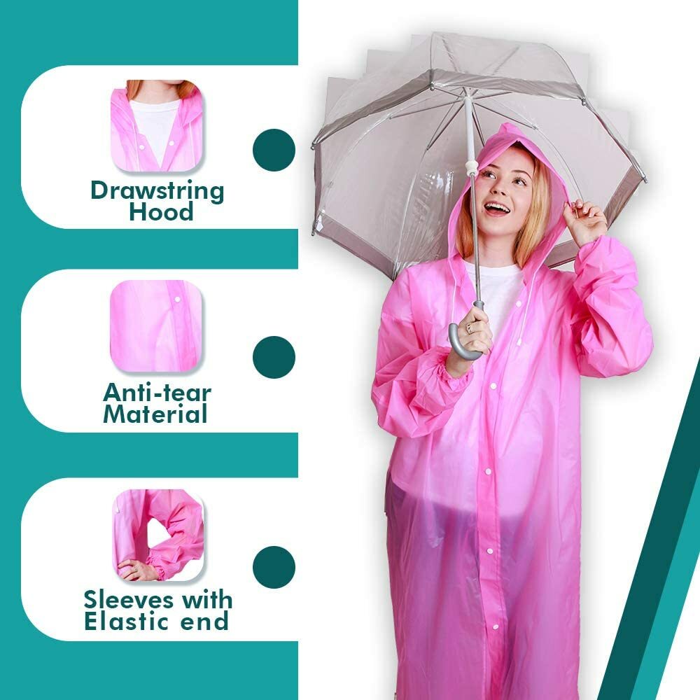 (2) Unisex Raincoats Reusable Adult Emergency Rain Coat Poncho Hiking Camping