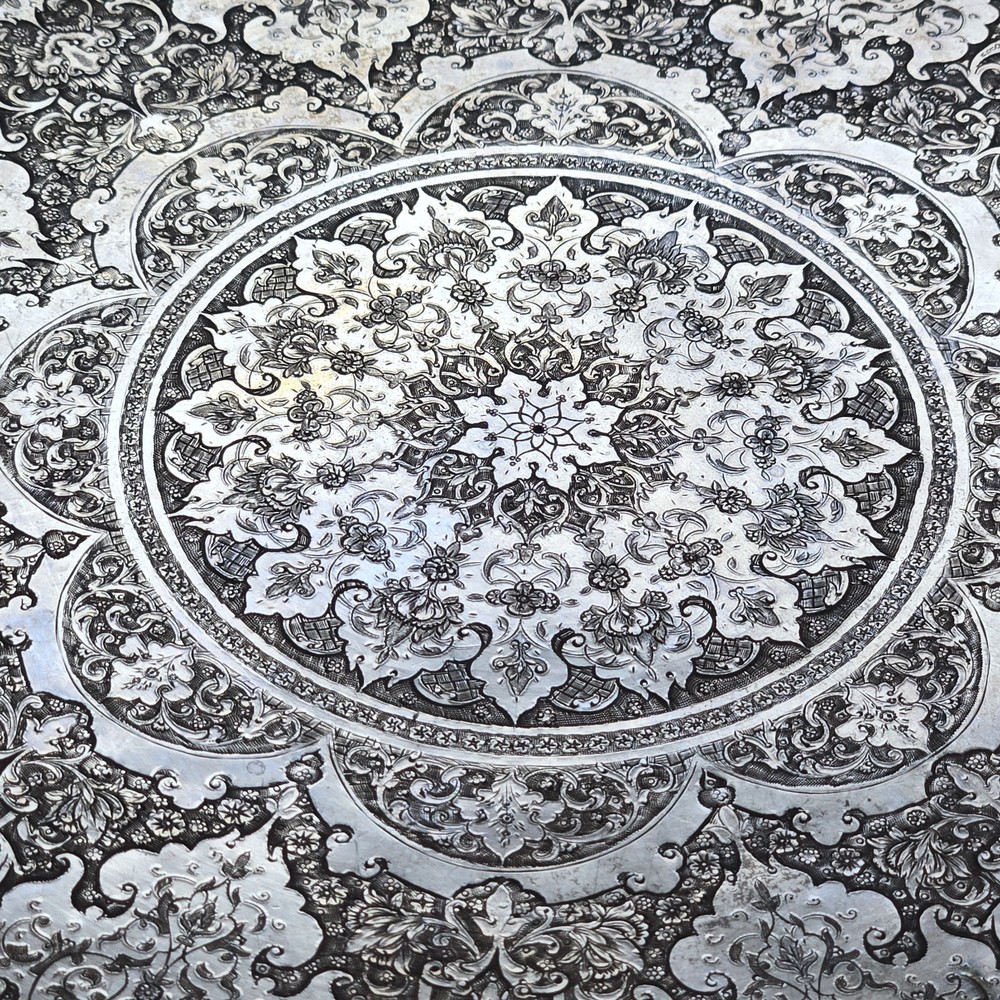 EXCEPTIONAL GENUINE ANTIQUE MIDDLE EASTERN SILVER ROUND TRAY