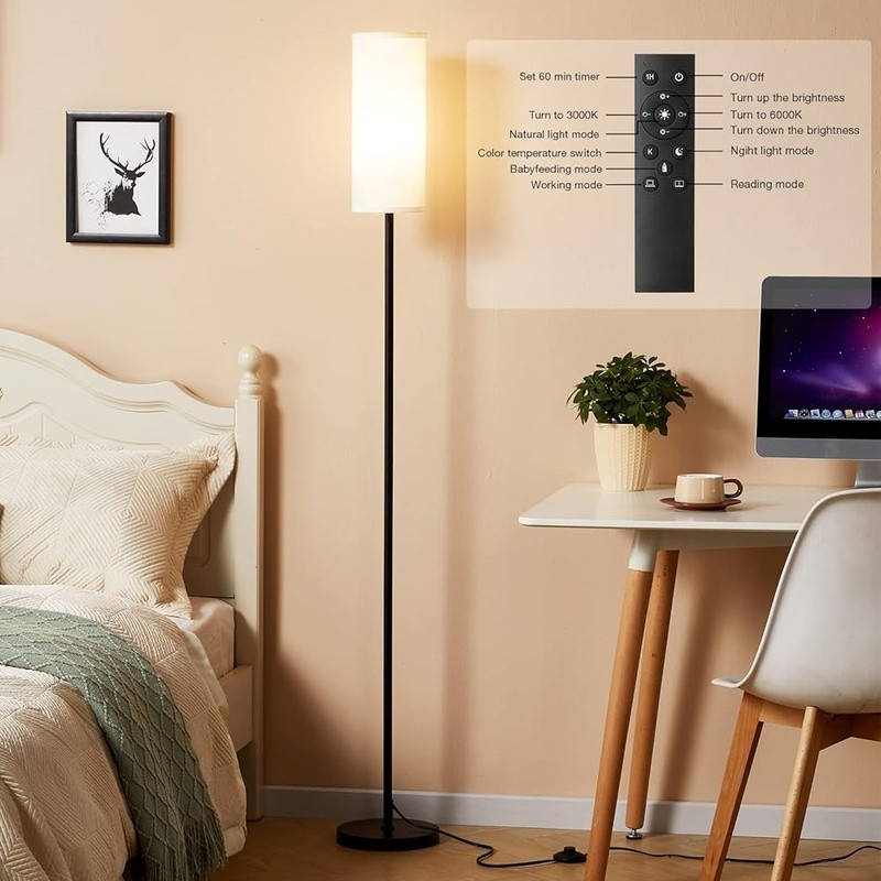 Dimmable Floor Lamp Remote Control Adjustable Brightness Color Temperature Timer