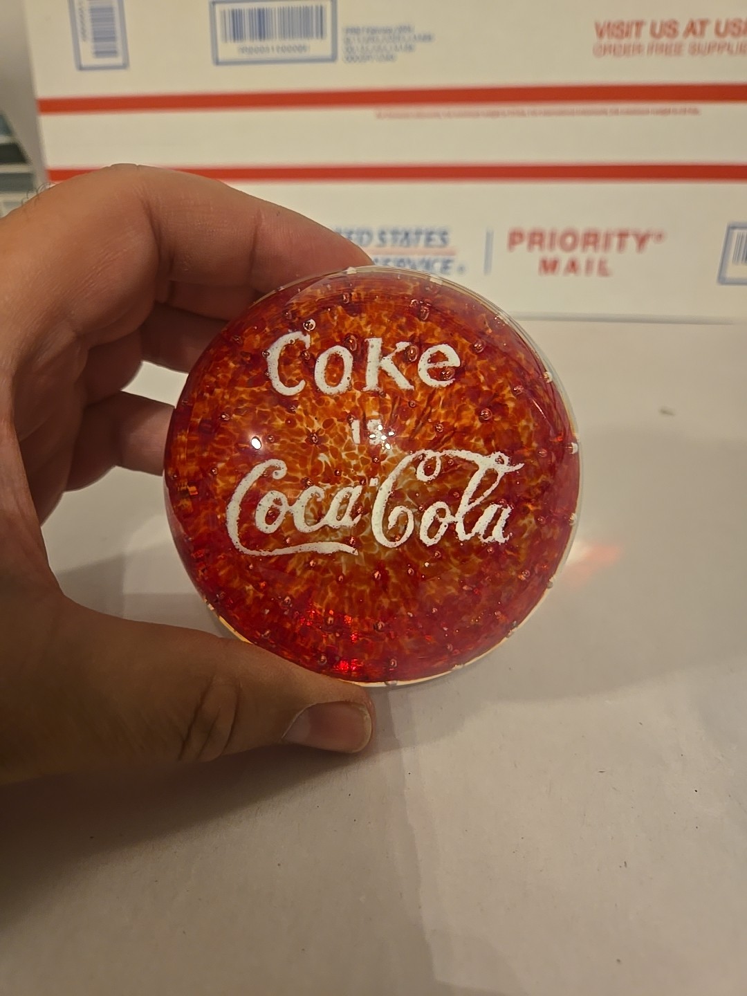 VINTAGE Red COKE IS COCA-COLA PAPERWEIGHT Clear Red With White Lettering