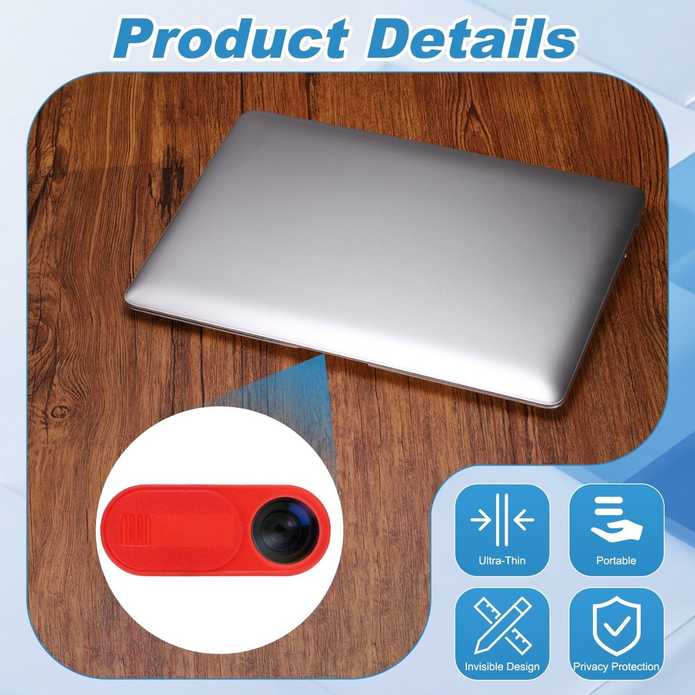 6Pcs 1.1" x 0.43" Computer Camera Cover Slide Thin Camera Blocker, Red