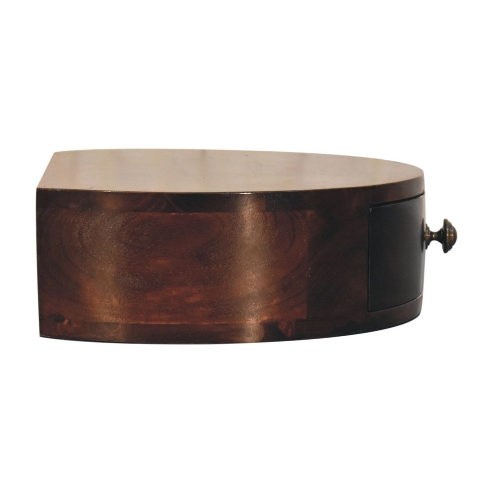 Solid Wood California Walnut Wall-Mounted Rounded Bedside, 1-Drawer, Brown