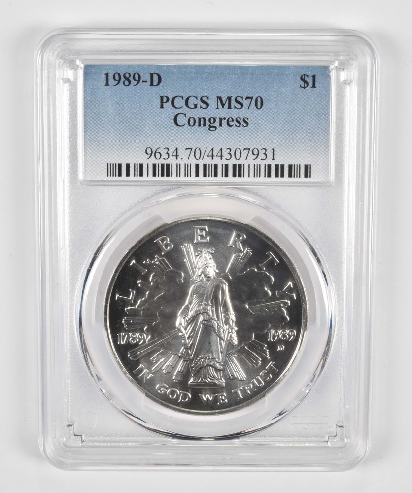 MS70 1989-D Congress Commemorative Silver Dollar PCGS Blue Label