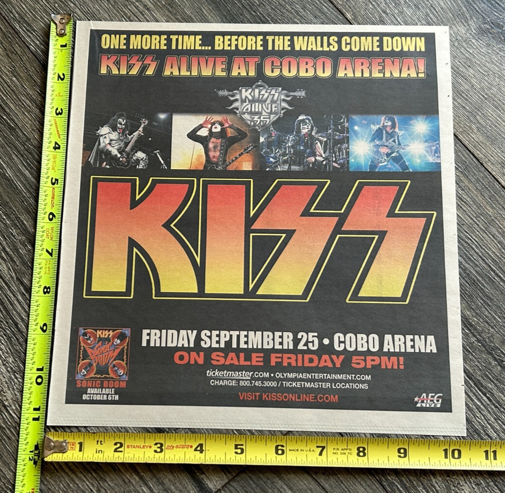 KISS Concert Ad Alive 35 Tour Cobo Detroit Sept 25 2009 Vintage Kiss Memorabilia