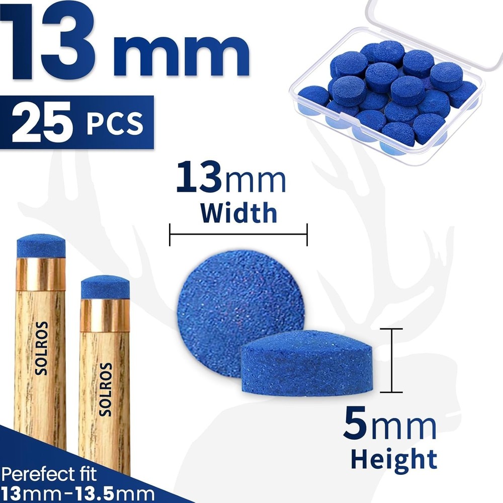 Billiard Cue Tips Replacement Set - 25 Leather Tips with 3 Secs Install Glue