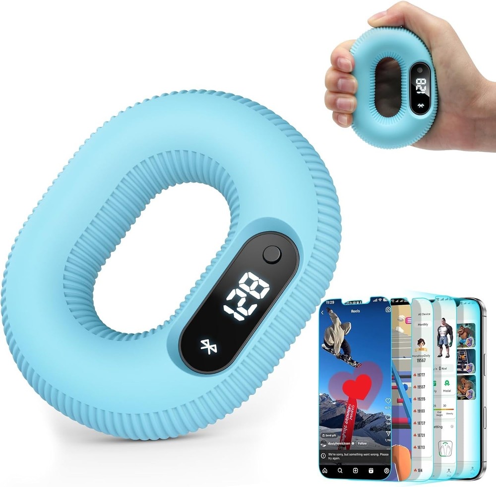 Smart Grip Strength Trainer with Bluetooth APP - Squeeze to Play 30 LB, Blue