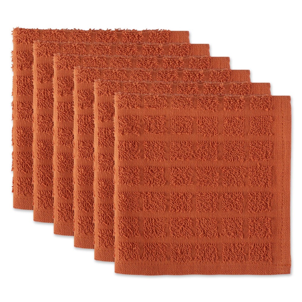 DII Basic Terry Collection Solid Windowpane Dishcloth Set, 12x12, Spice, 6 Piece