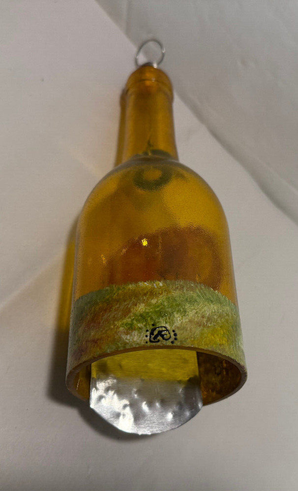 Amber Hand Painted Fall Decor Cut Wine Bottle Wind Chime