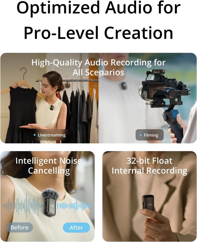 DJI Mic 2(2 TX+1 RX+Charging Case)Wireless Microphones Fit iPhone,Android,Camera