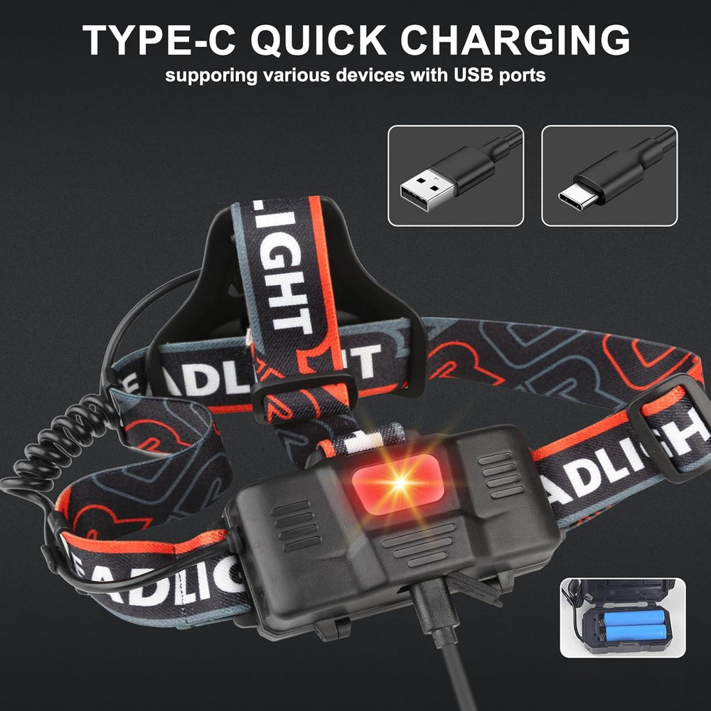 Brightest Powerful 30W LED Headlamp USB-type C Rechargeable Headlight Flashlight