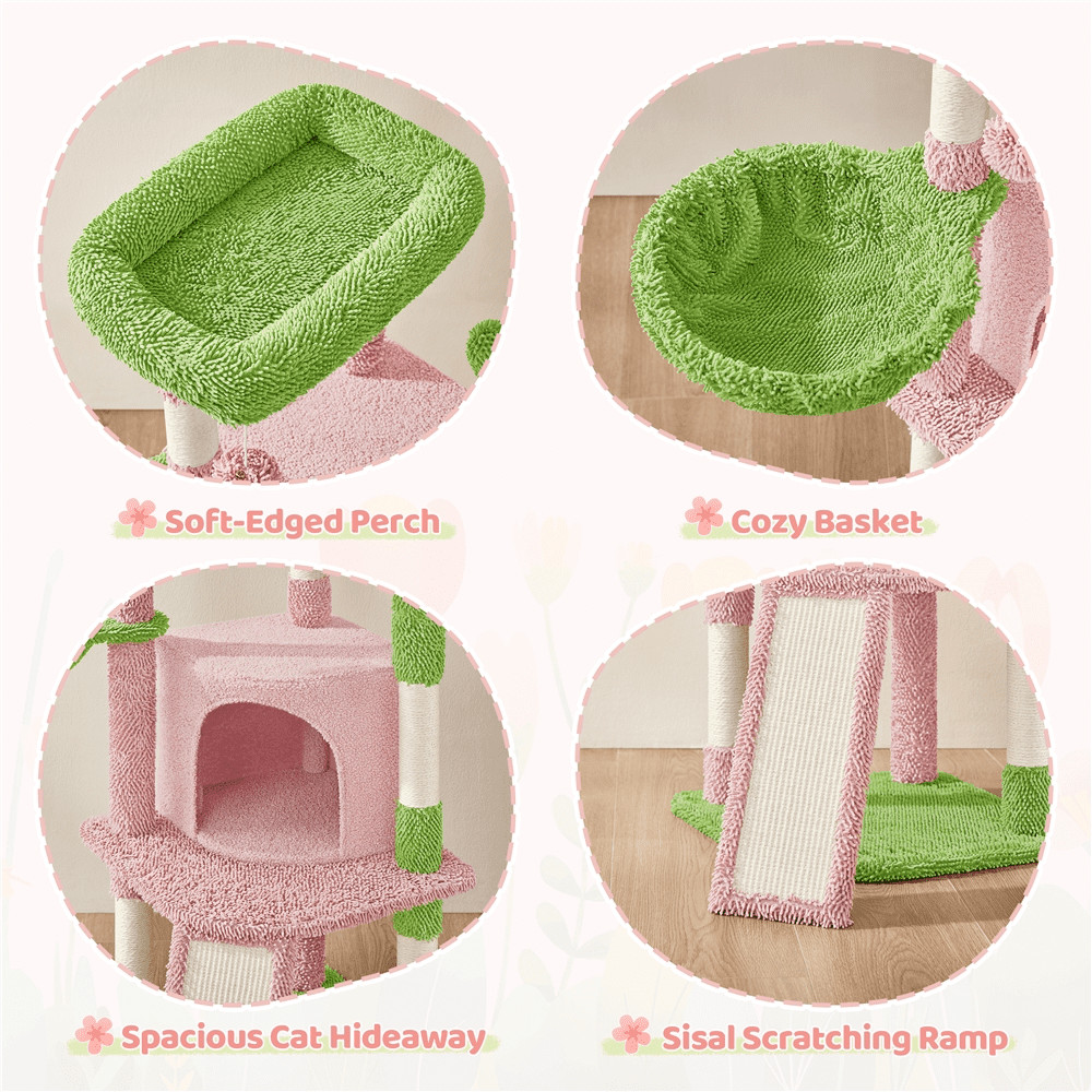 42" Height Cactus Cat Tree W/ Scratching Posts & Platform Beige/Brown