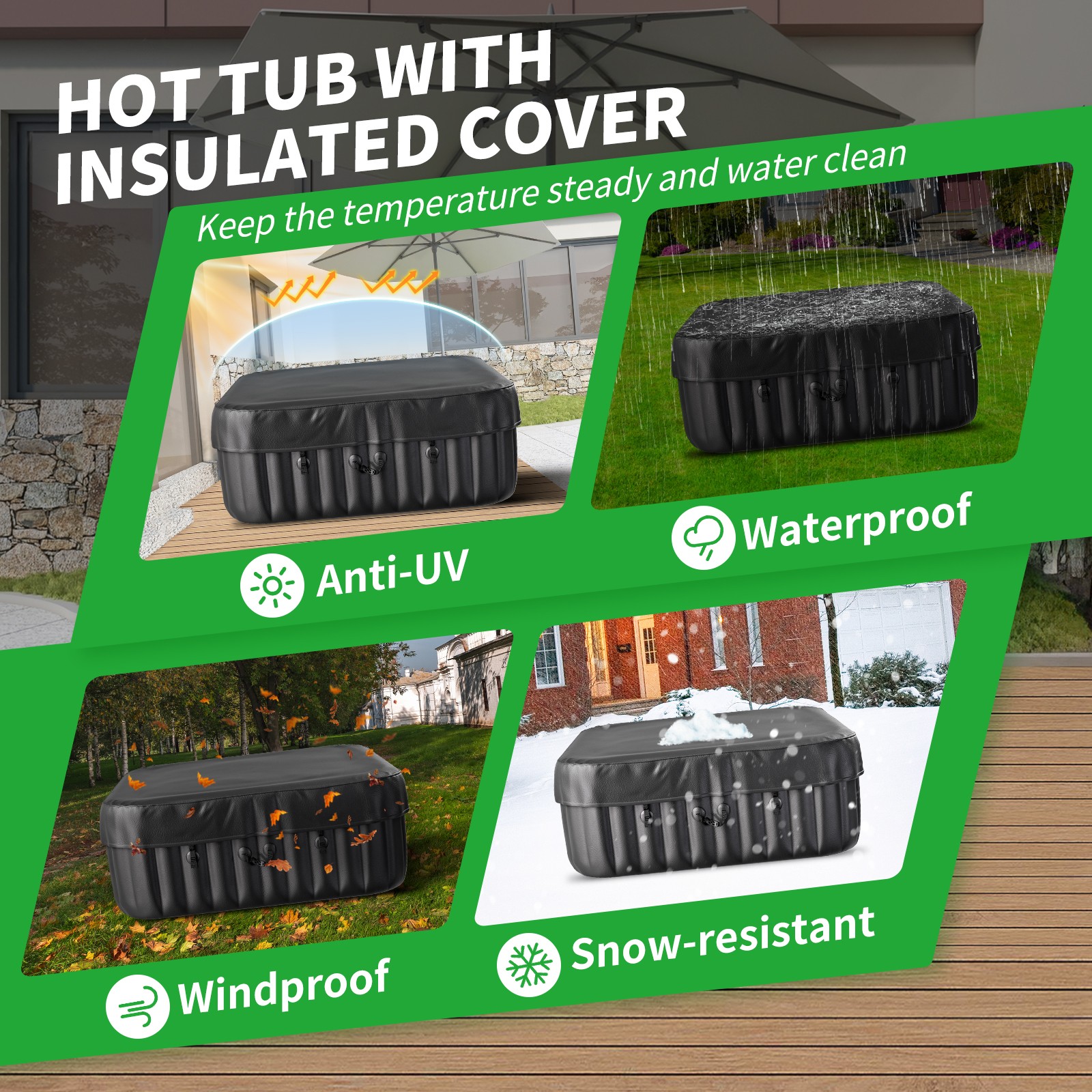 Meulbaty Inflatable Spa 4-6 Pers Hot Tub 240 Gal with 130 Air Jets, 73”X73”X25”