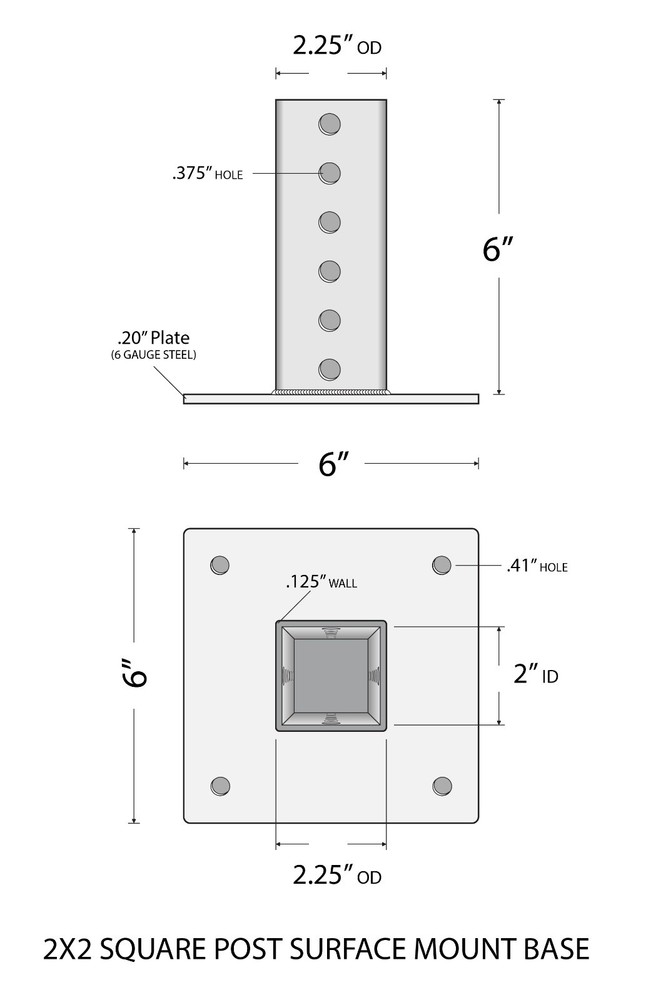 2x2 SQUARE POST SURFACE MOUNTING BRACKET, STEEL, SIGN POST ANCHOR BASE