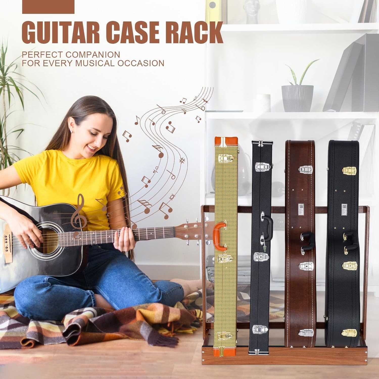 Guitar Case Rack - Folding Black Walnut Wood Case Stand for Multiple Guitars,...