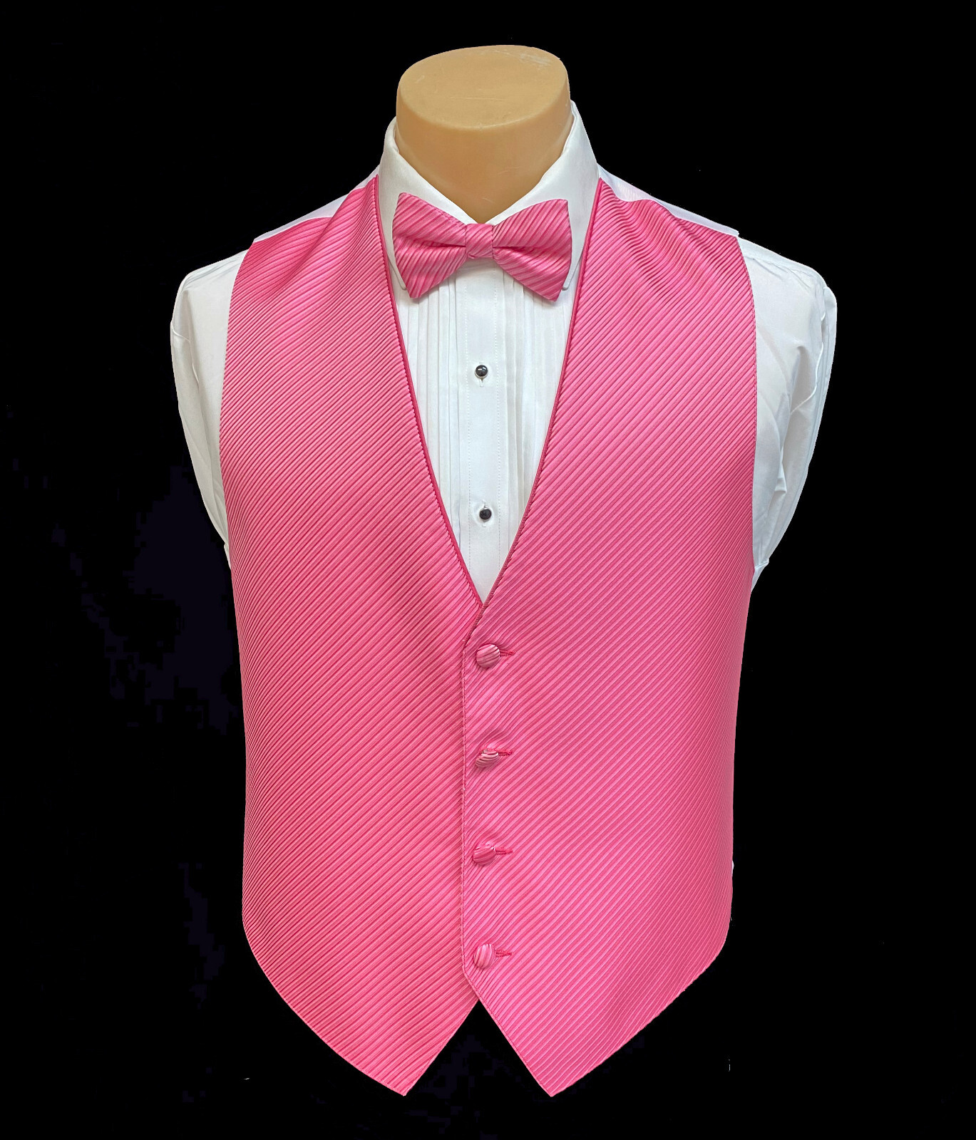 Men's Flow Formals Light Watermelon Pink Tuxedo Vest & Tie Bow Long Prom Wedding