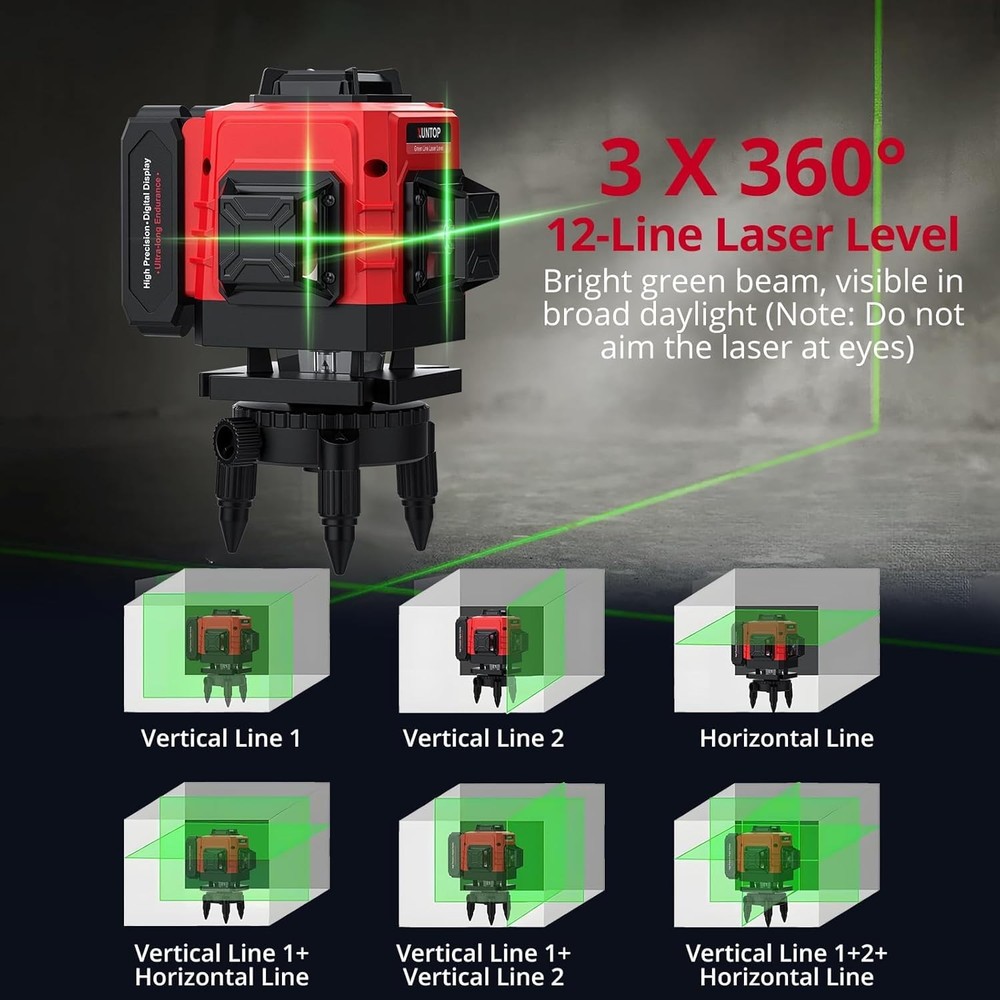 12 Line Laser Level 30M/98Ft Self Leveling Laser Level with Remote Control & ...