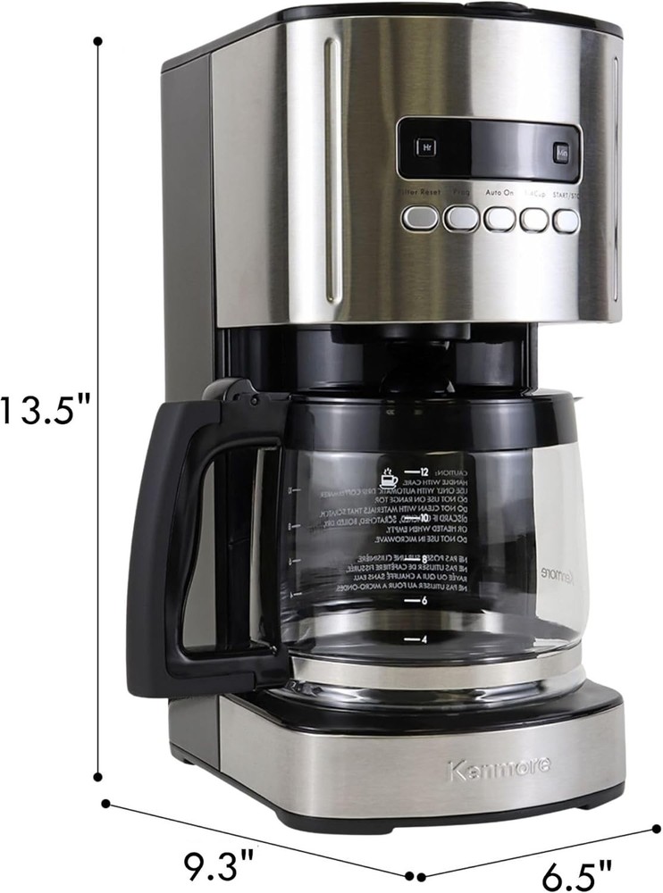 Kenmore Drip Coffee Maker - 12 Cup Programmable Cafe Machine With Glass Black