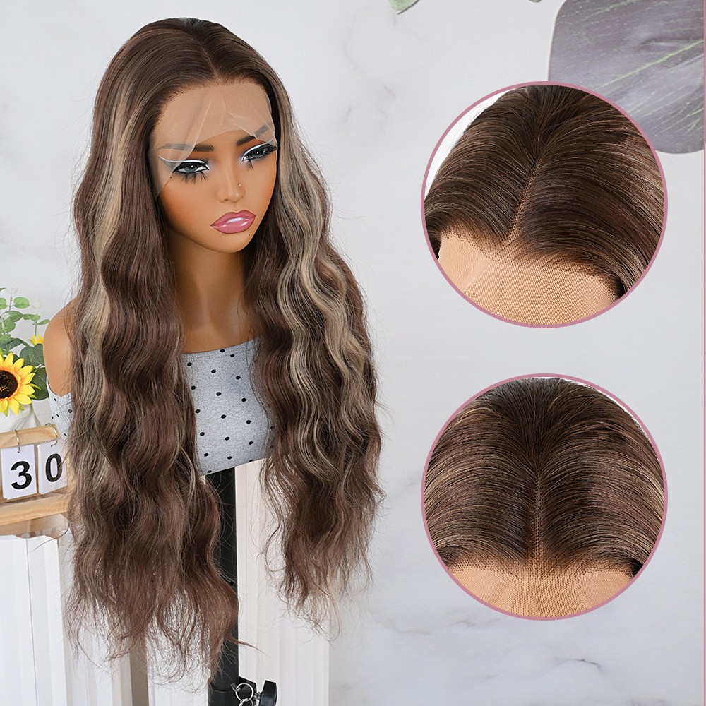 Brown Blonde Ombre Mixed Color Curly Wave Lace Front Wigs Women's Natural Hair