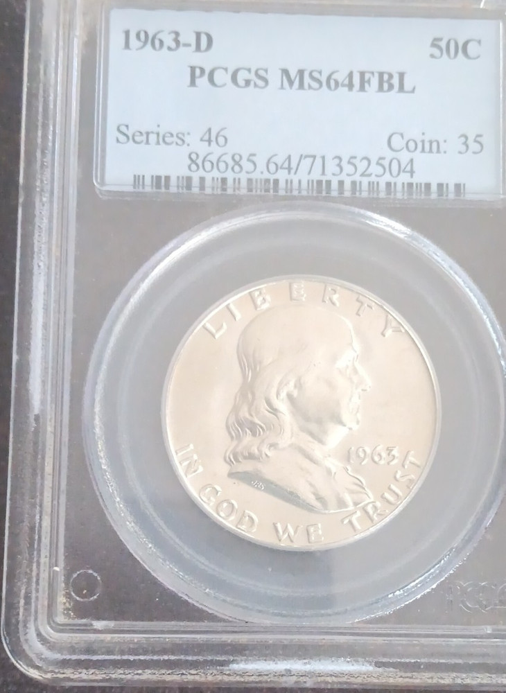 1963-D Franklin Half Dollar PCGS MS64FBL Uncirculated Silver Coin