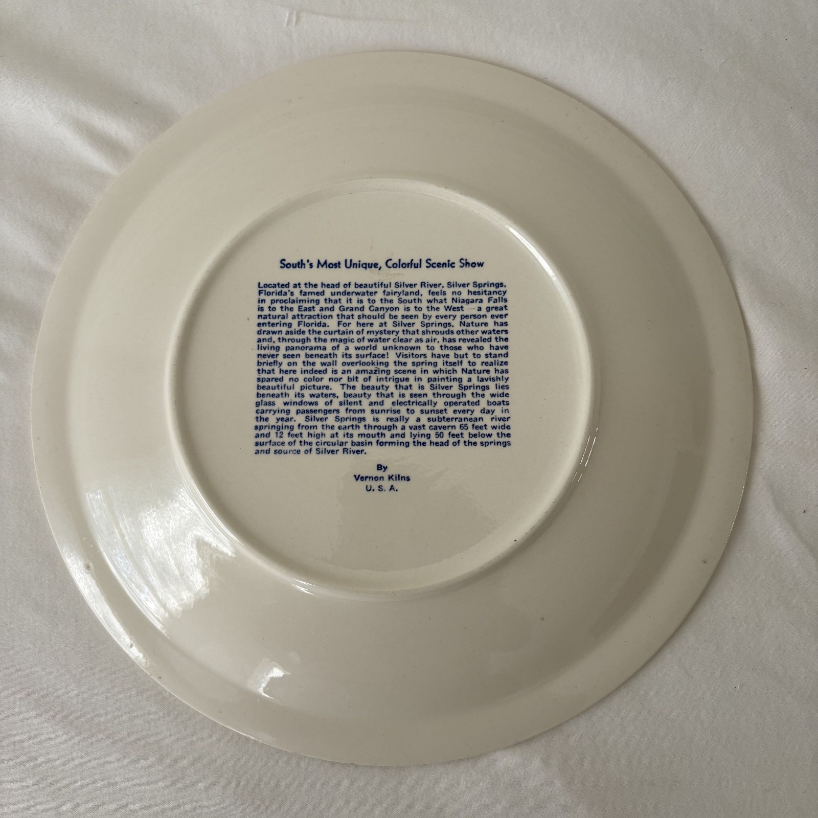 Silver Springs, Florida Rare Vintage Souvenir Plate By Vernon Kilns Exc. Cond.