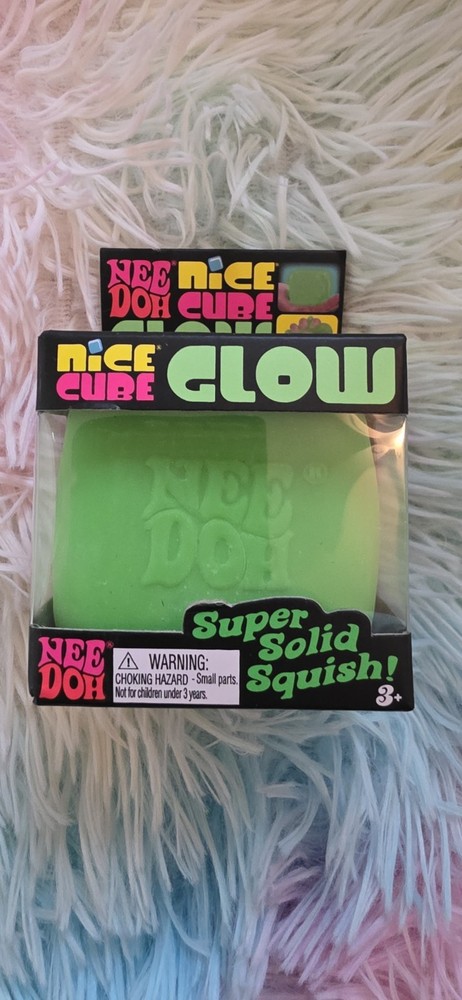 Viral NIB Needoh Nice Cube Glow - Super Solid Squish - Glows in the Dark Green
