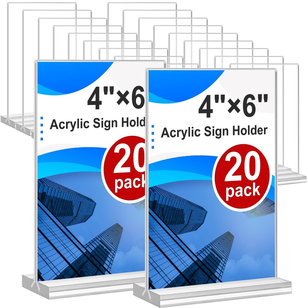 Acrylic Sign Holder 4x6 20 Pack Clear Table Vertical Double Sided Table Menu ...