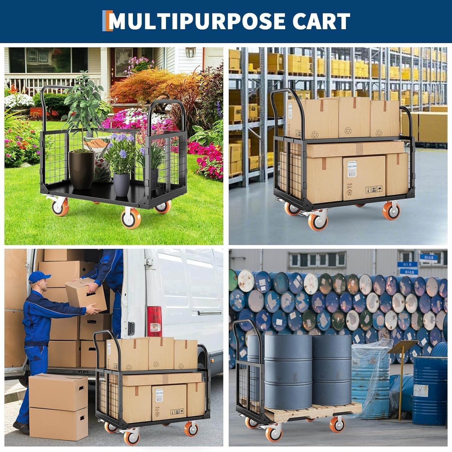 2000 LBS Capacity Platform Truck Cart Heavy Duty Folding Hand Truck with Cage