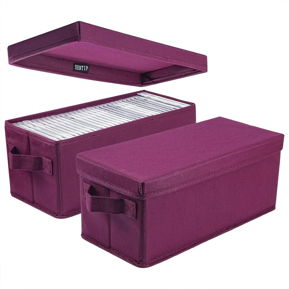 2 Pack Maroon Rose Red Storage Box Durable Cd Dvd Holder Stacking Boxes