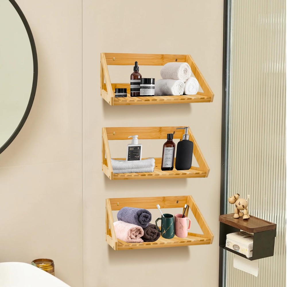 Floating Shelves Wall Mounted, 3 Pcs Solid Wall Hanging Rack Holder, Wall Sto...