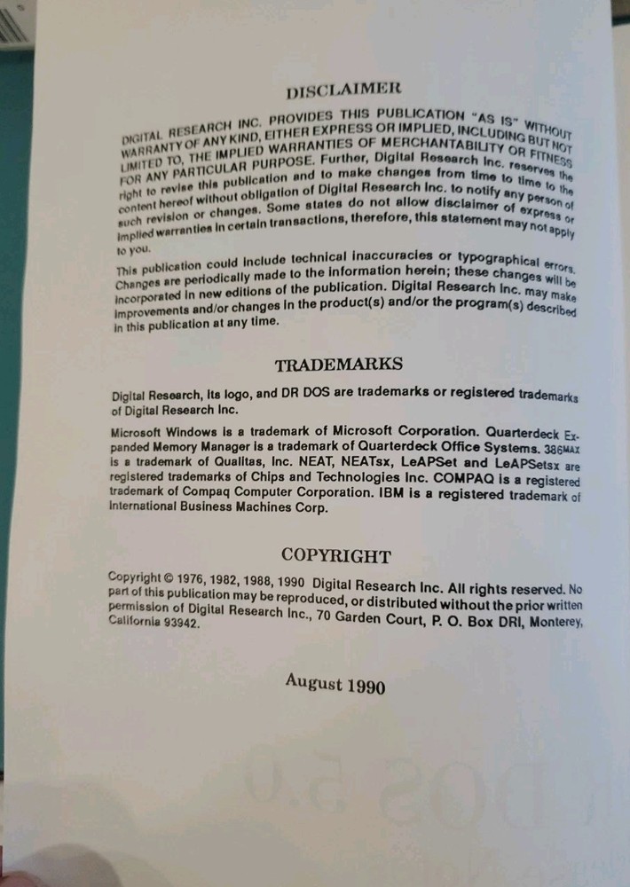 Vtg DR Dos 5.0 Operating System Personal Computers 1990 Digital Research