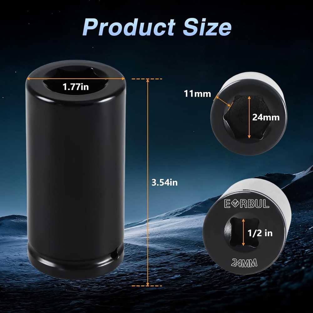 24mm Harmonic Balancer Socket 1/2" Drive Metric 6 Point Impact Socket...