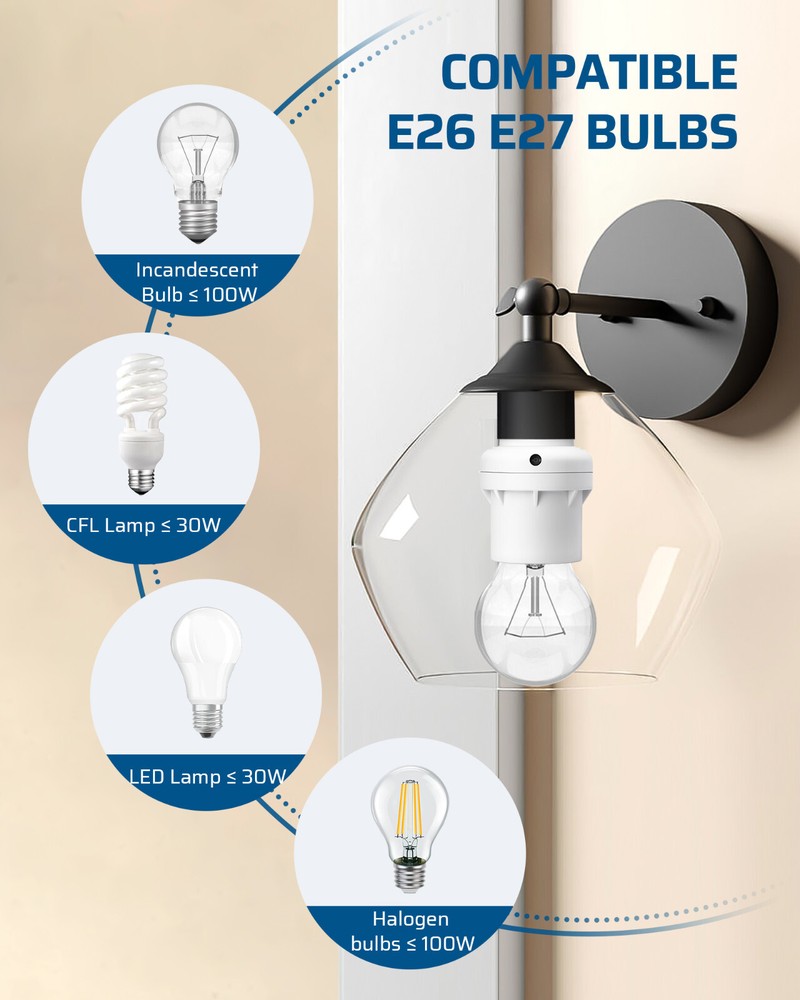 DEWENWILS 4 Pack Light Sensor Socket Dusk to Dawn Sensor Light Bulb Socket