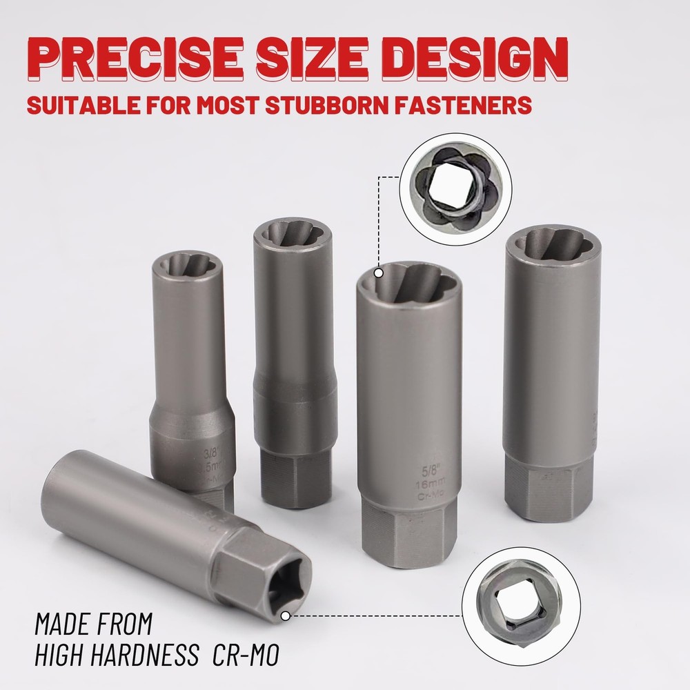 16-Pcs Spiral Deep Bolt Extractor Set, Stripped Bolt Remover Lug Nut Extracto...