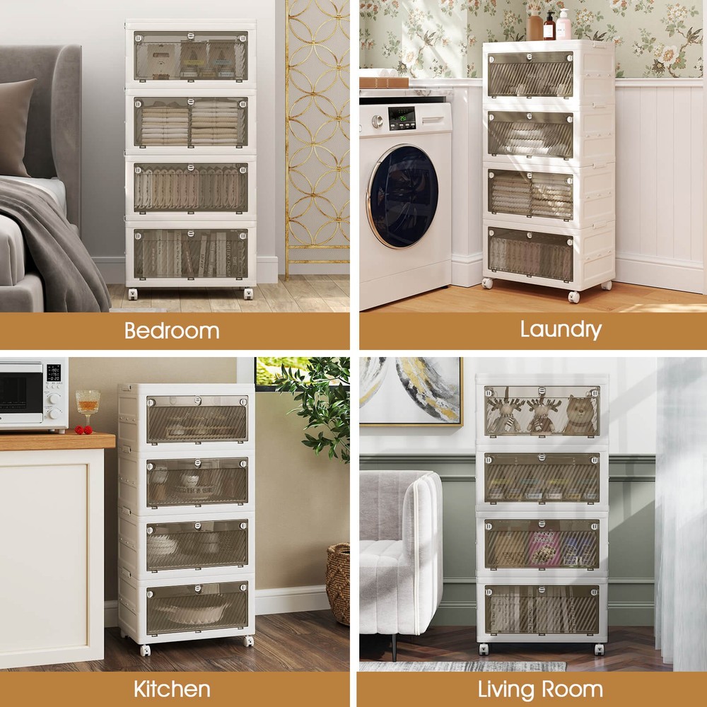 4-Tier Stackable Storage Bins 44-gal Collapsible Storage Boxes w/ Lid Organizer