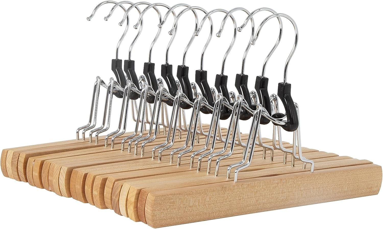 10-Pack Wooden Pants Hangers Natural Finish for Trousers Slacks Jeans
