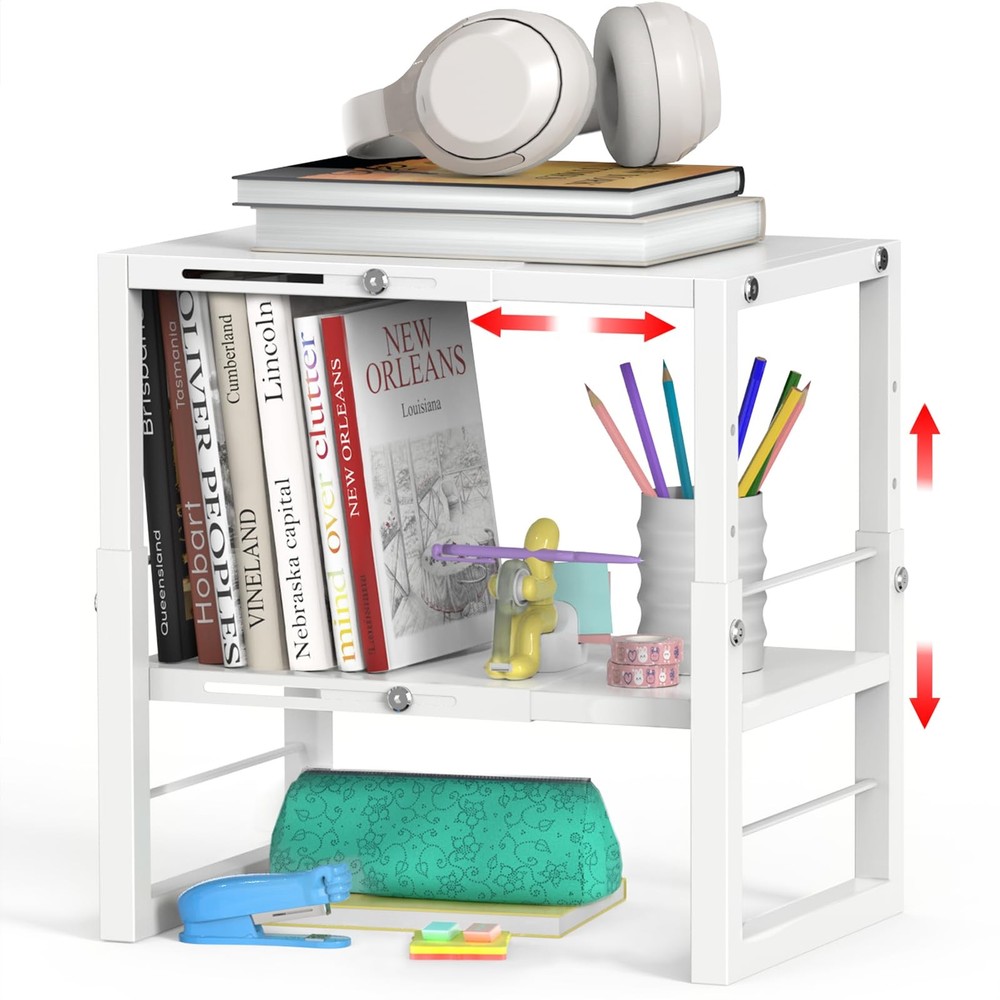 Locker Organizer Shelf White Metal - Adjustable Width/Height for School/Office/G