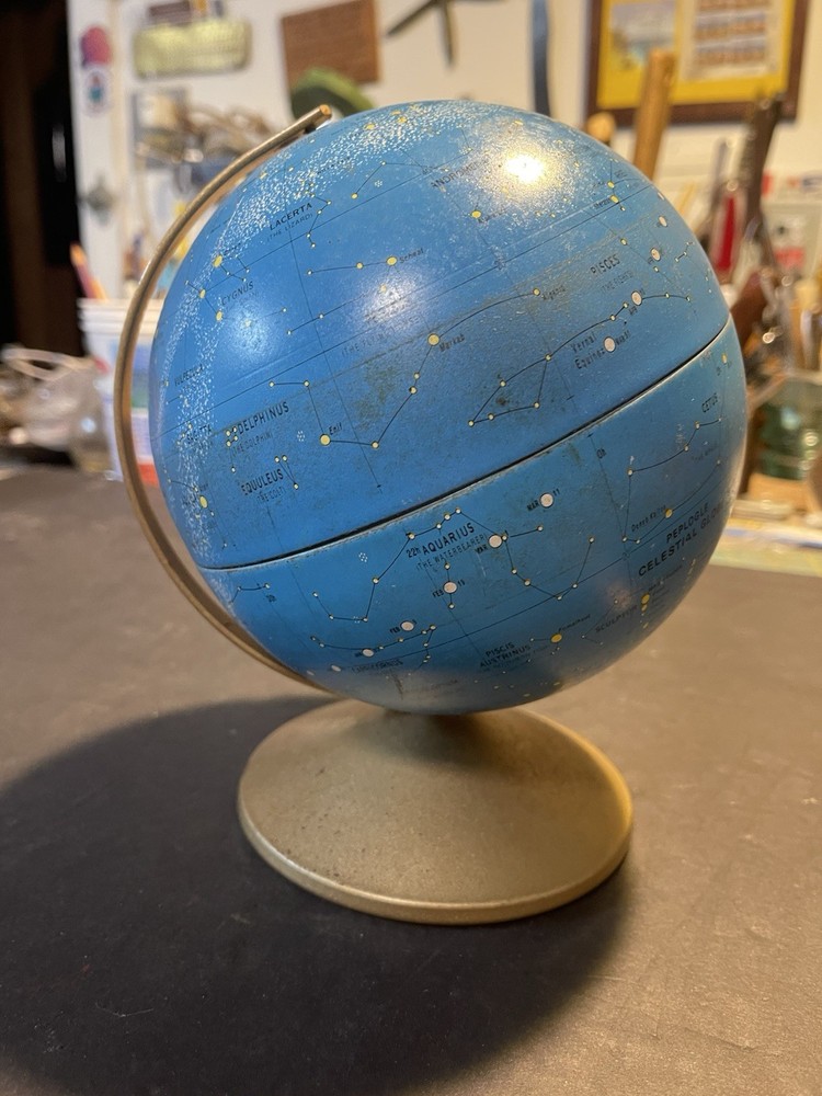 Vintage 1970 6" Replogle Tin Celestial Constellation Globe &  Stand