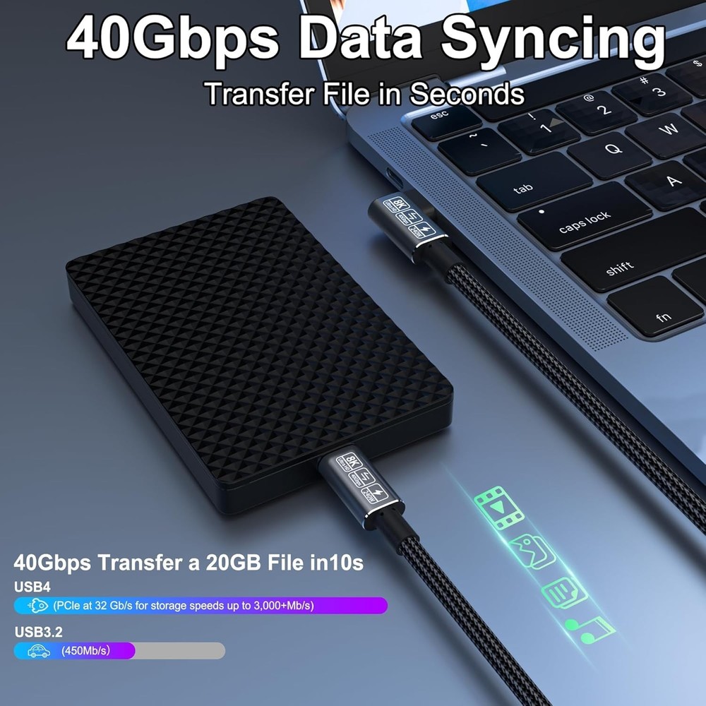 Compact 3.3FT USB C Thunderbolt Cable - 240W PD Charging & 40Gbps Transfer Speed