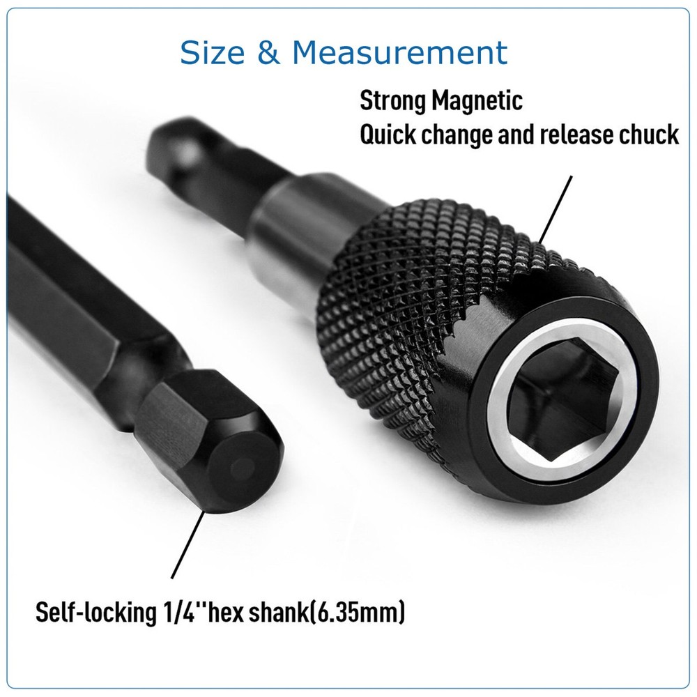 3pc Screwdriver Extension Drill Bit Holder Quick Release 1/4 Hex Shank Magnetic
