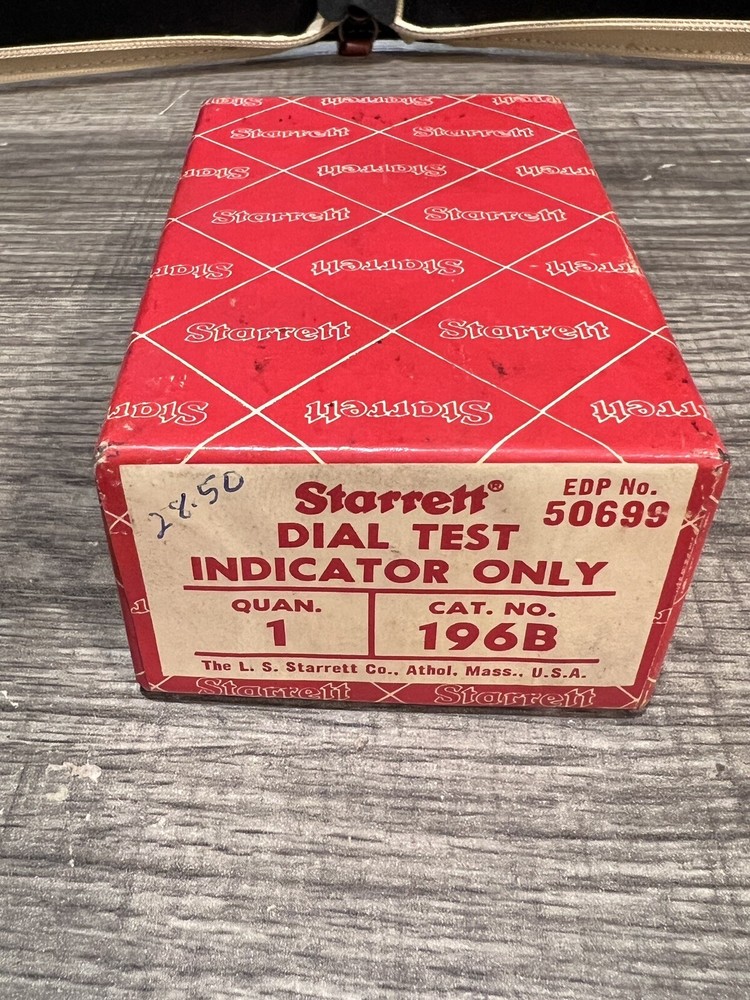 Starrett No. 196B Dial Indicator with extra tips and Original Box